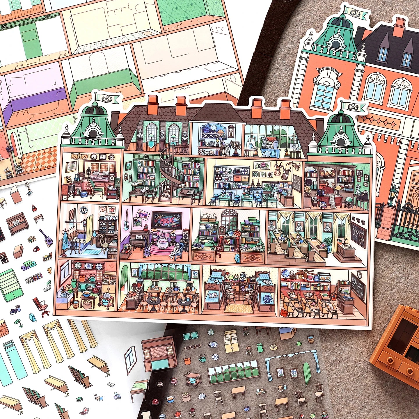 Kawaii College of Fine Arts 3D Candy Apartment Landscape Sticker  DIY Pocket Cabin Scene festival gift