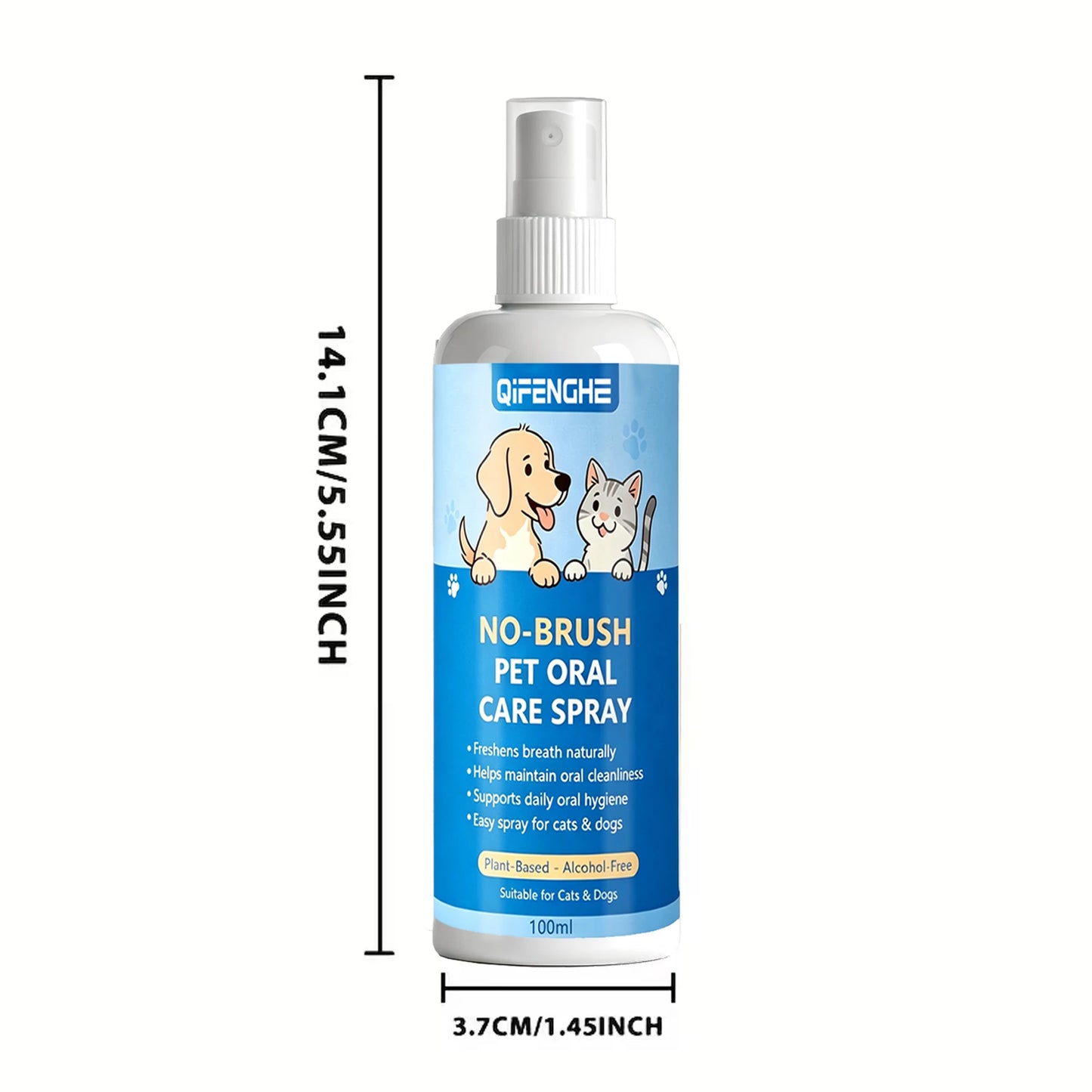 No-Brush Pet Oral Care Spray for Cats & Dogs - Natural Breath Freshener, Alcohol-Free Plant-Based Dental Cleaning Spray for Pet