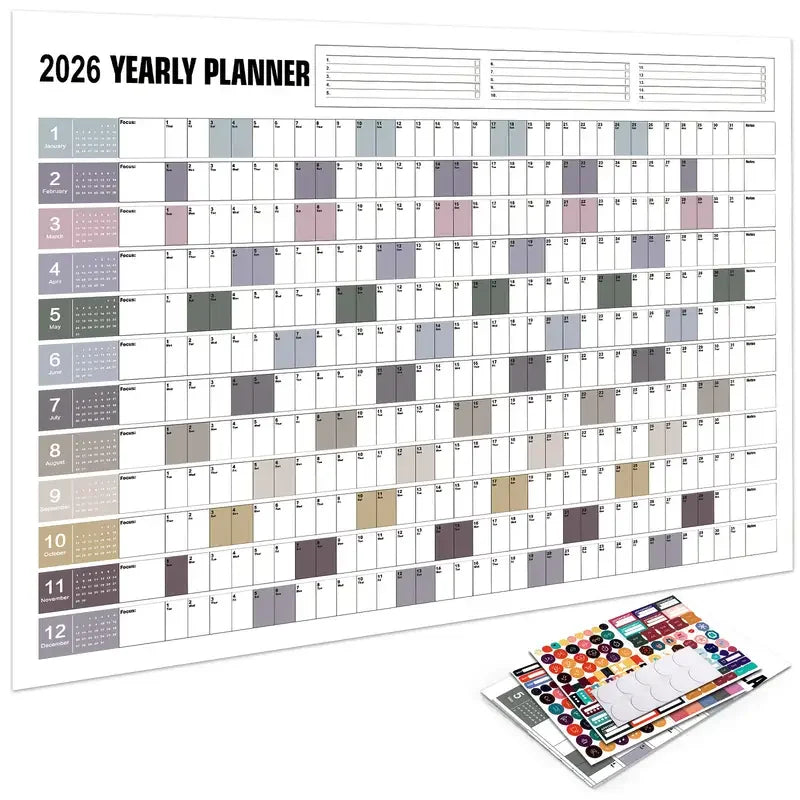 2026 Wall Calendar Planner - Full Year View Calendar 2026, Year Wall Planner 2026 with stickers and Double-Sided Round Stick