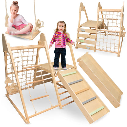 Mamabrum Large Wooden Play Square 5in 1 XXL Climbing Set With Slide Swing for Kids Montessori Motoryka 3 +