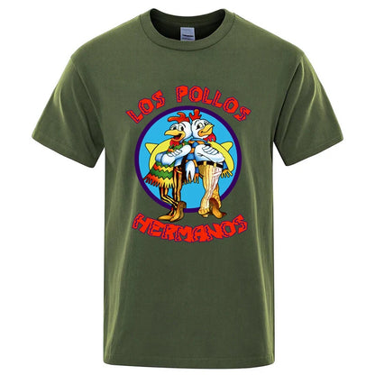Summer Men's High Quality LOS POLLOS Hermanos Funny Printed T-Shirt Casual Cotton Breathable Tshirt Chicken Brothers Tees Top