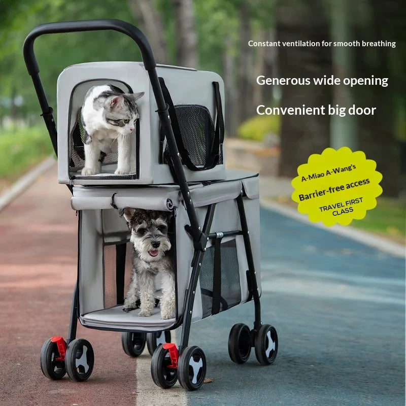 Luxury Double-Layer Eco-friendly ABS Material 4-Wheel Pet Stroller Small Large Dogs Cats Lightweight Travel Pet Carriers