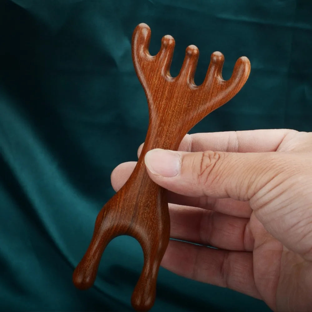 1Pc/2Pcs Double Headed Body Meridian Massage Comb Deer Antlers Sandalwood Wood Therapy Massage Comb Anti-static Tool