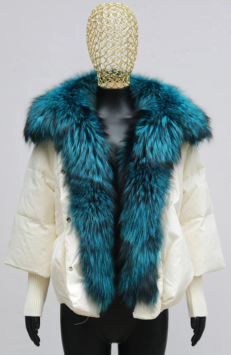 2024 Winter Women Warm Coat Oversized Real Fox Fur Collar Thick Luxury Outerwear New Fashion 90% Goose Down Jacket