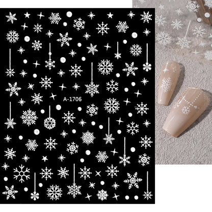 1sheet 3D White Snowflakes Nail Stickers for Christmas Winter Snow Flower Self-adhesive Nail Art Decals DIY Manicure Decorations