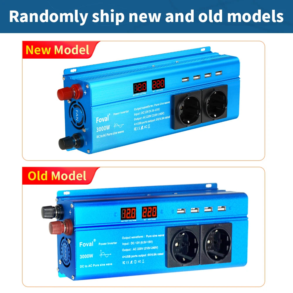 Pure Sine Wave Inverter DC 12V to AC 220V 230V 1500W/2200W/2600W/3000W Voltage Transfer Converter EU Socket Auto Accessories