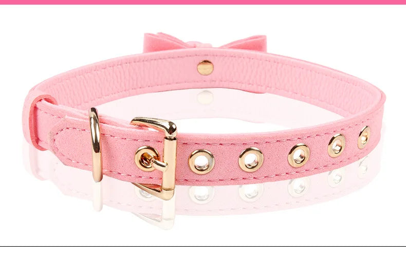 6 Colors Sexy PU Leather Bowknot Necklace Collar With Bell Bdsm Cosplay Slave For Women Bondage Gothic Choker Exotic Accessories