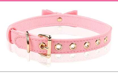 6 Colors Sexy PU Leather Bowknot Necklace Collar With Bell Bdsm Cosplay Slave For Women Bondage Gothic Choker Exotic Accessories