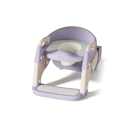2-in-1 Toddler Toilet Ladder Seat – Adjustable Potty Training Seat with Non-Slip Steps & Anti-Slip Pads, Foldable for Boys & Girls, Bathroom Toilet Trainer (Grey Green Purple)