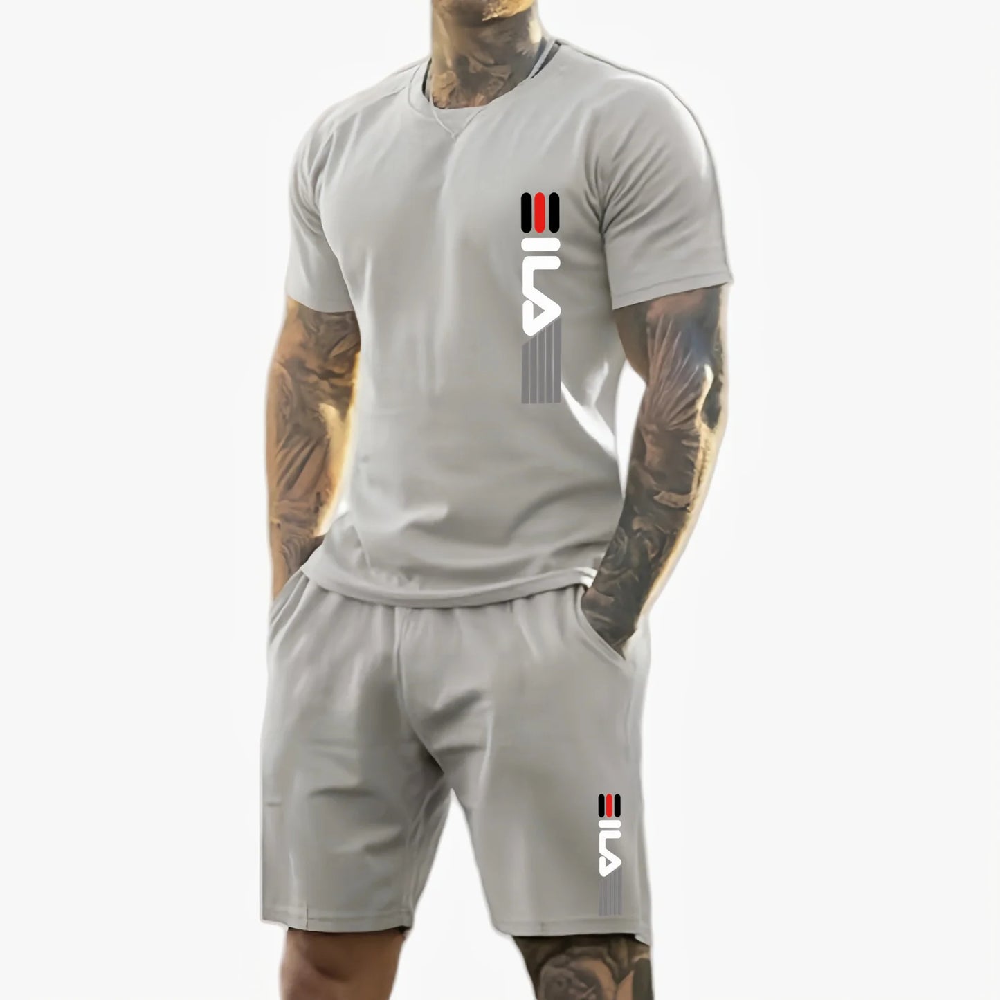 Men 2025 summer new casual sports suit Fashion breathable outdoor men's short-sleeved T-shirt + training shorts two-piece set