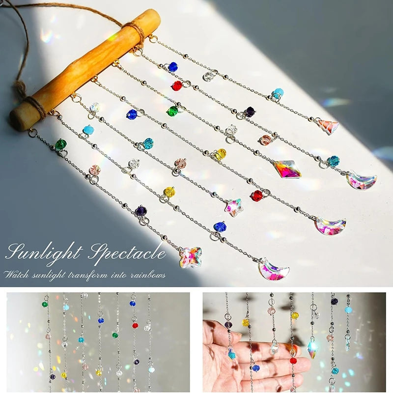 Crystal Suncatcher Stained Glass Crystal Lighting Pendant Chain Hanging Window Wind Chimes Rainbow Maker Home Garden Decoration