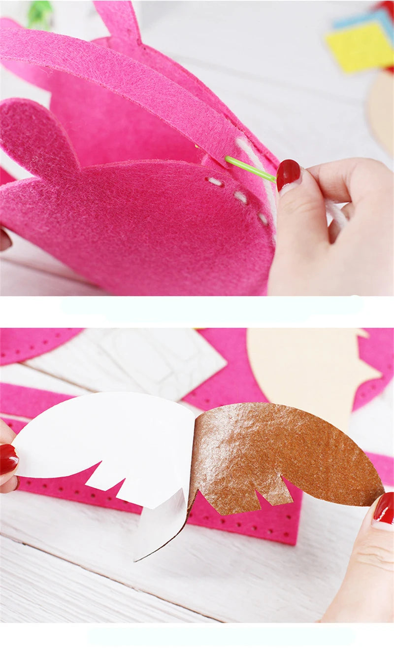 4Pcs Children Cartoon Non-woven Handicraft Toys Kids Handmade Bag DIY Animal Flower Handbags Crafts Art Sewing Toy Craft Decor