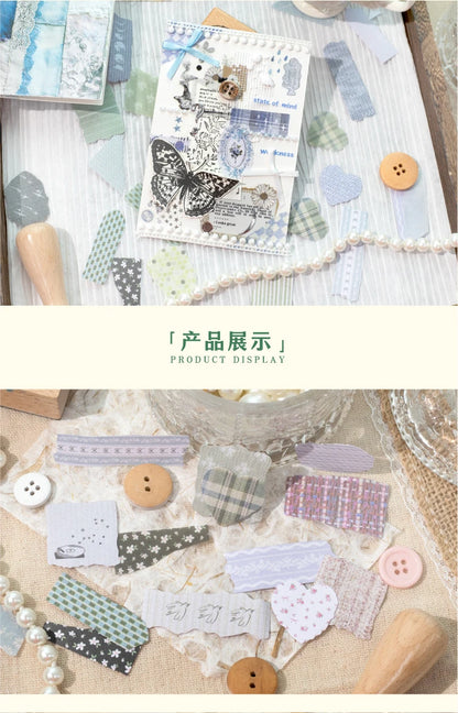 Journal GO 50pcs Dual Material Cloth Fabric Textured Stickers for Photo Frame Collage Junk Journal Scrapbooking diy Material