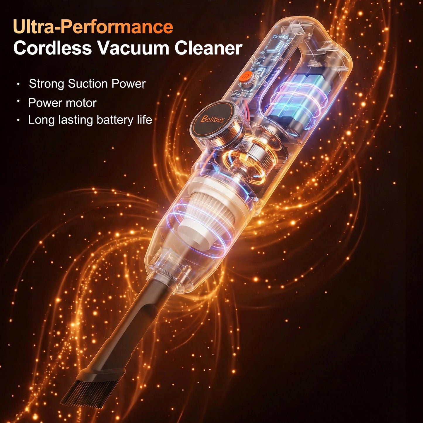 Cordless Portable Handheld Vacuum Cleaner, Mini Wireless Car Vacuum Cleaner with Ergonomic Handheld Design, High Power Strong Suction Rechargeable Handheld Vacuum for Car Household Dust Debris Pet Hair Removal One-Key LED Lig