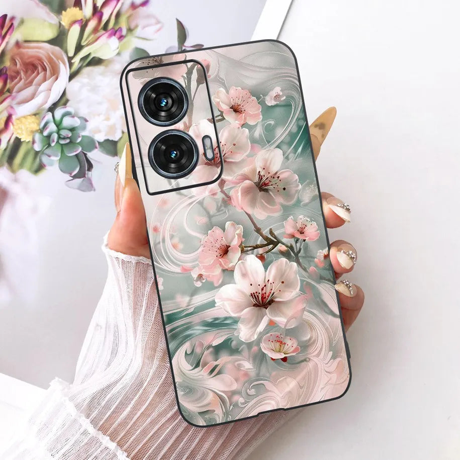 Case For Motorola Edge 50 Fusion Cover XT2429-1 Popular Flower Soft Black Silicone Phone Cases For Motorola G96 5G MotoG96 Funda