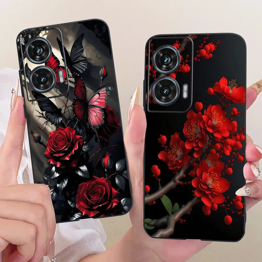 Case For Motorola Edge 50 Fusion Cover XT2429-1 Popular Flower Soft Black Silicone Phone Cases For Motorola G96 5G MotoG96 Funda