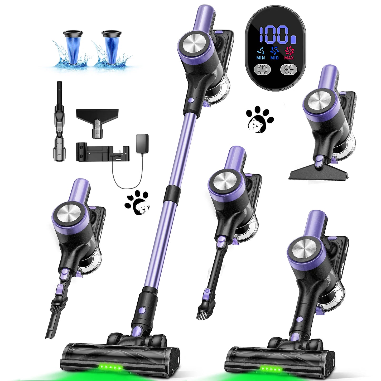 Cordless Vacuum Cleaner, 55Kpa/55min Self-Standing Powerful Stick Lightweight Vacuum Cleaner for Home Pet Hair/Hard Floor/Carpet