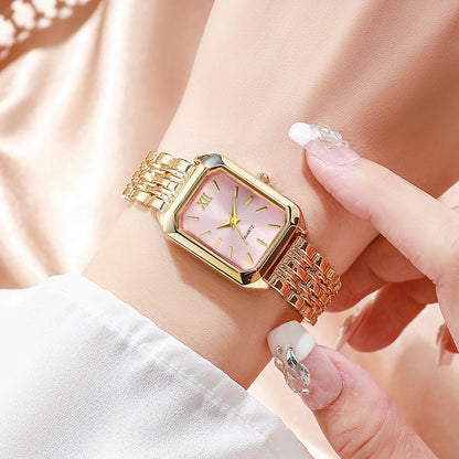 6PCS Elegant Rectangle Women Quartz Watch Rhinestone Jewelry Set Ladies Wristwatches Reloj Mujer（Without Box）