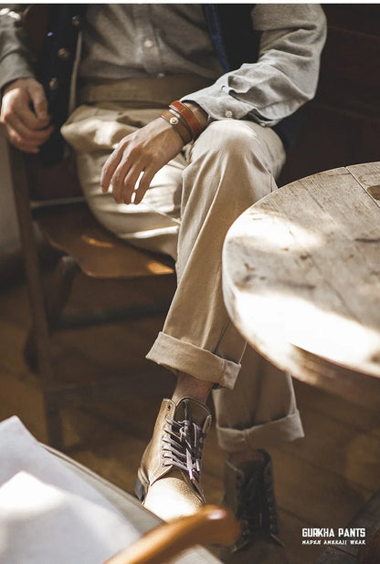Maden Vintage Khaki Gurkha Pants Adjustable High Waist Casual Cargo Work Pants Classic Straight Trousers Men's Spring and Fall