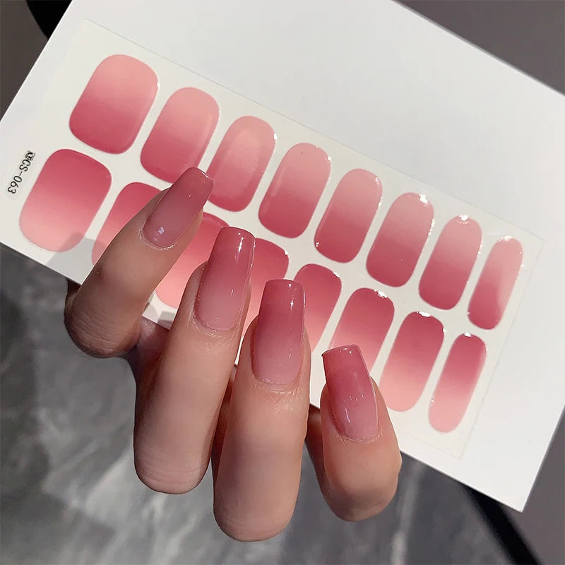 14/16Tips Full Cover Gradient Nail Stickers Multi Color Self Adhesive Slider No Need UV Lamp Cured Press ON Nail Decal