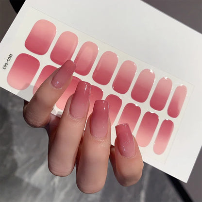 14/16Tips Full Cover Gradient Nail Stickers Multi Color Self Adhesive Slider No Need UV Lamp Cured Press ON Nail Decal