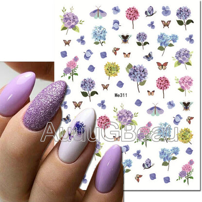 3d Nails Art Decals Spring Fruits Pink Full Tips Peony Magnolia Flowers Adhesive Sliders Stickers Decoration For Nails Manicure