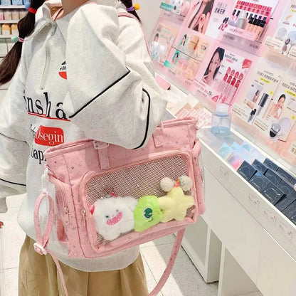 New Y2K Cute Japanese Ita Bag Lolita Girl Transparent Shoulder Tote Bag Large Capacity Crossbody Casual Bag DIY Display Handbags