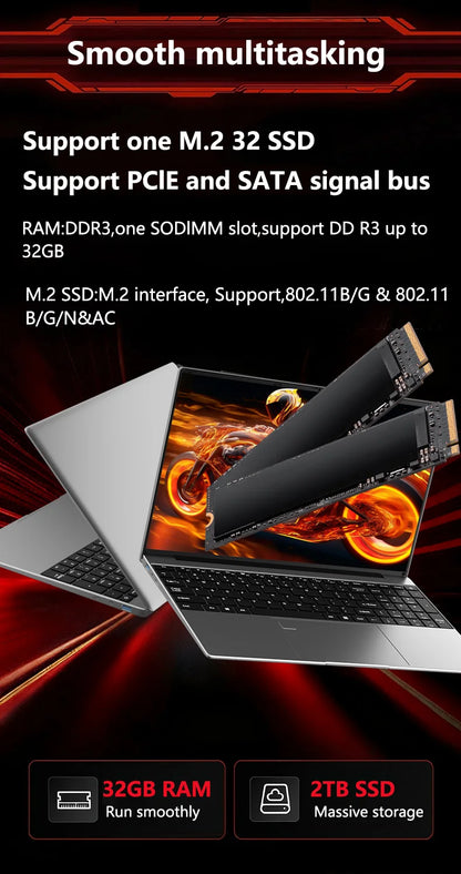 15.6" HOT Laptop 32GB DDR3 512GB 1TB 2TB SSD Windows11 Notebook Pc Gamer Intel 6500Y Office Computer with Backlit Fingerprint