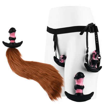 NNSX Sexy Fox Tail Horse Anal Plug Vibrator Mouth Gag Cosplay Sex Toy For Couples Adult SM 10 Modes Vibrating Erotic Accessories