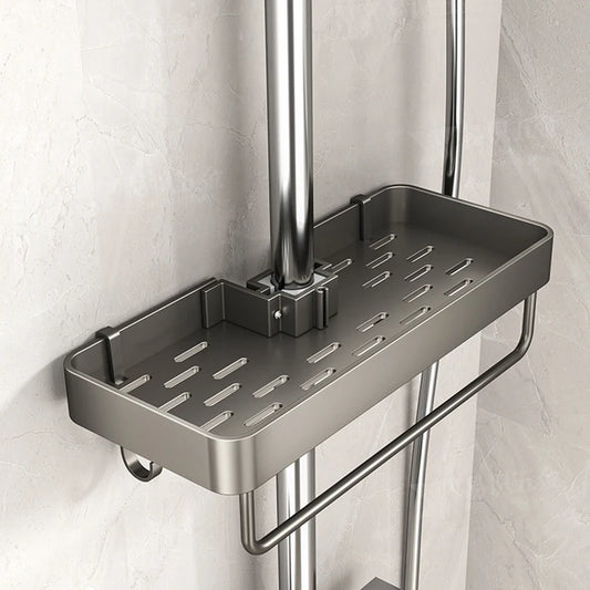 YM No-Drill Installation Bathroom Showerhead Storage Rack Tray Rain Shower Rod Holder Lift Bracket for Bathroom Organization