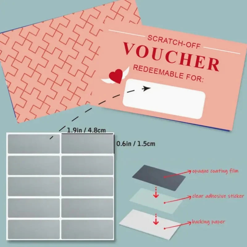 60 piece scratch card set, DIY gift voucher scratch revealing design, wedding, birthday party, game festival, lottery