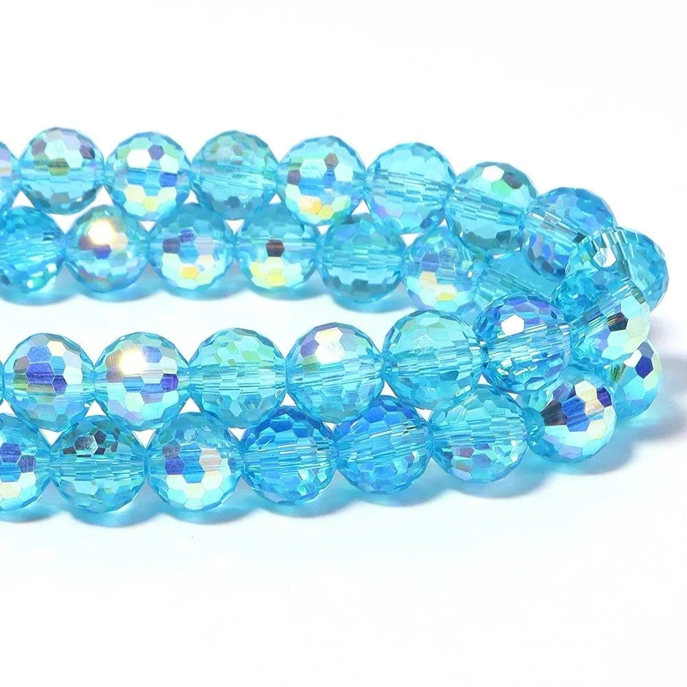 6/8/10mm Sizes Faceted Glass Beads Pink Blue Plating Clear Crystal Earth Beads 96-faceted Faceted Cut Style Jewelry Making Beads