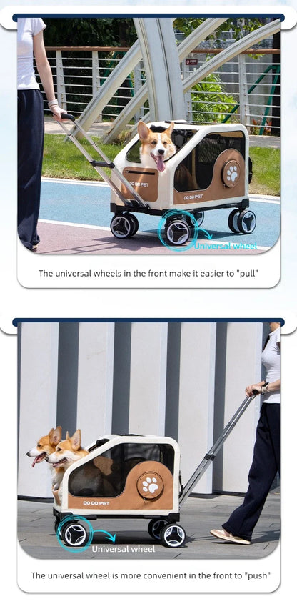 Large Pet Stroller with Telescopic Handle Silent Wheels Foldable Dog Cat Trolley Carrier Breathable Mesh Medium Pets Travel Cart