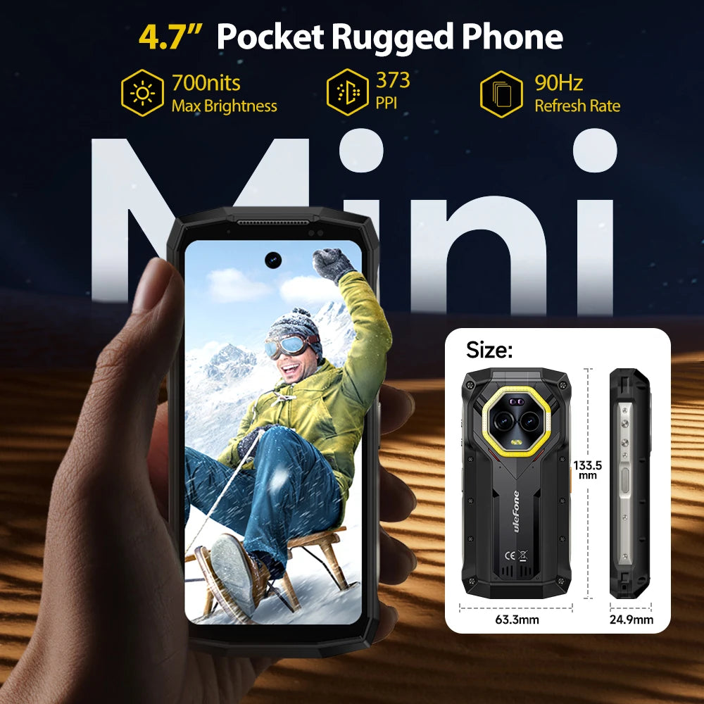 Ulefone 4.7" Rugged Phone Armor Mini 20 Pro 5G Android 14 16+256GB Smartphone LED Light 64MP Night Camera Mobile Phone