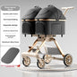 Twin Pet Cart Double Cabin Walking Pet Artifact Cat and Dog Outdoor Small and Medium Lightweight Foldable Double Layer Cart