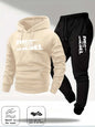 Men Fashion Print Tracksuit Hooded Sweatshirt+Sweatpants Set Autumn Winter Casual Fitness Jogging Sports Two-Piece Unisex Outfit