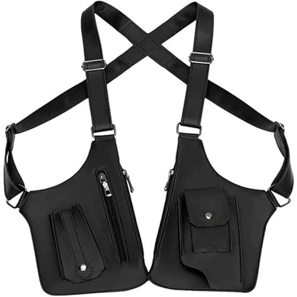 Double Shoulder Strap Multi-Pocket Outdoor Anti-Theft Tactical Fishing Bag Waterproof PU Multi-Purpose Men's Crossbody Bags
