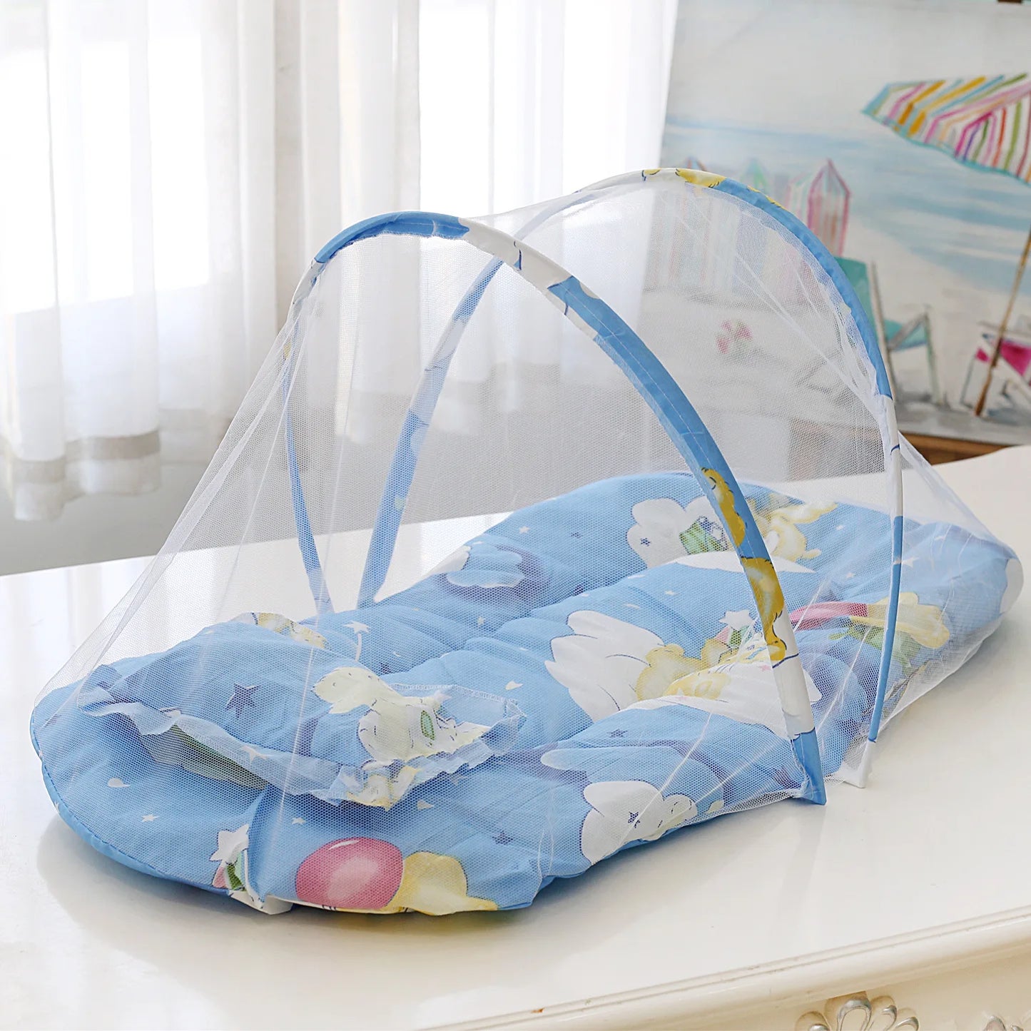 Foldable Baby Crib Mosquito Net with Mattress and Pillow Sleeping Diaper Pad Newborn Mosquito Tent Baby Crib Netting Travel Bed