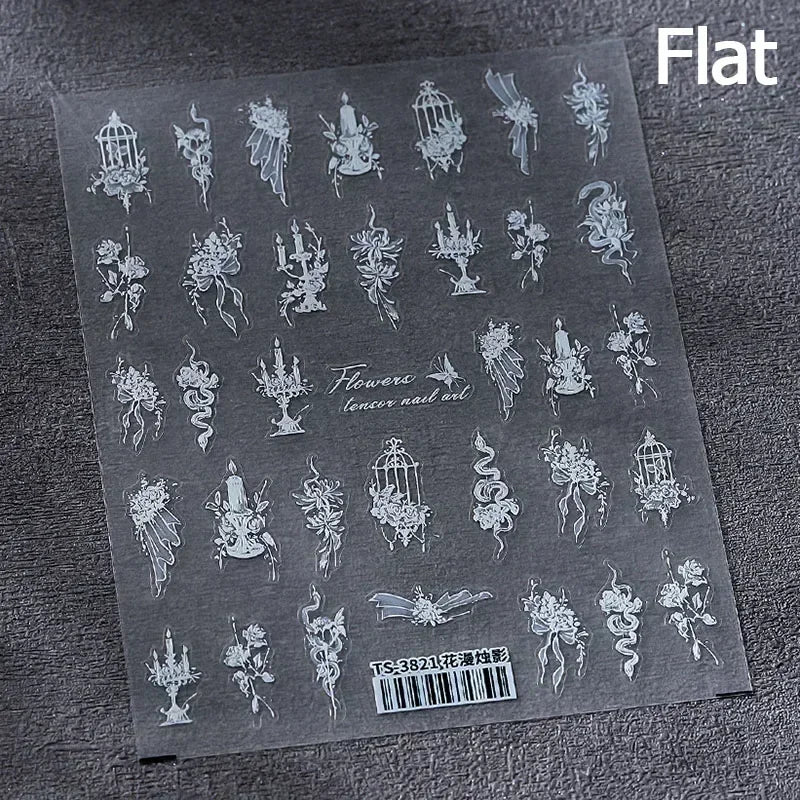 5D Gold Stamped Silver Sun Stars Snake Nail Art Stickers Totems Reliefs Self Adhesive Dark Chinese Style Manicure Decals