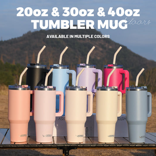 WATERSY 20/30/40oz Tumbler with Handle & Straw, Large Capacity Stainless Steel Thermal Cup, Vacuum Insulated Mug for Car, Travel