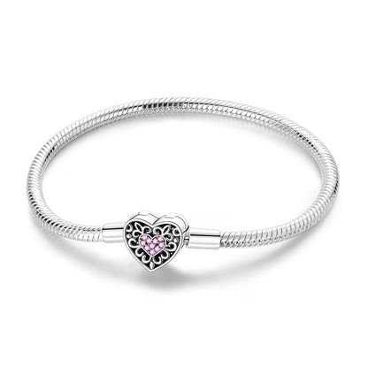 New Charm Bracelet 925 Silver Heart Shape Holy Mother Snake Chain Clasp Bracelet Fit Original Bead DIY Fashion Jewelry