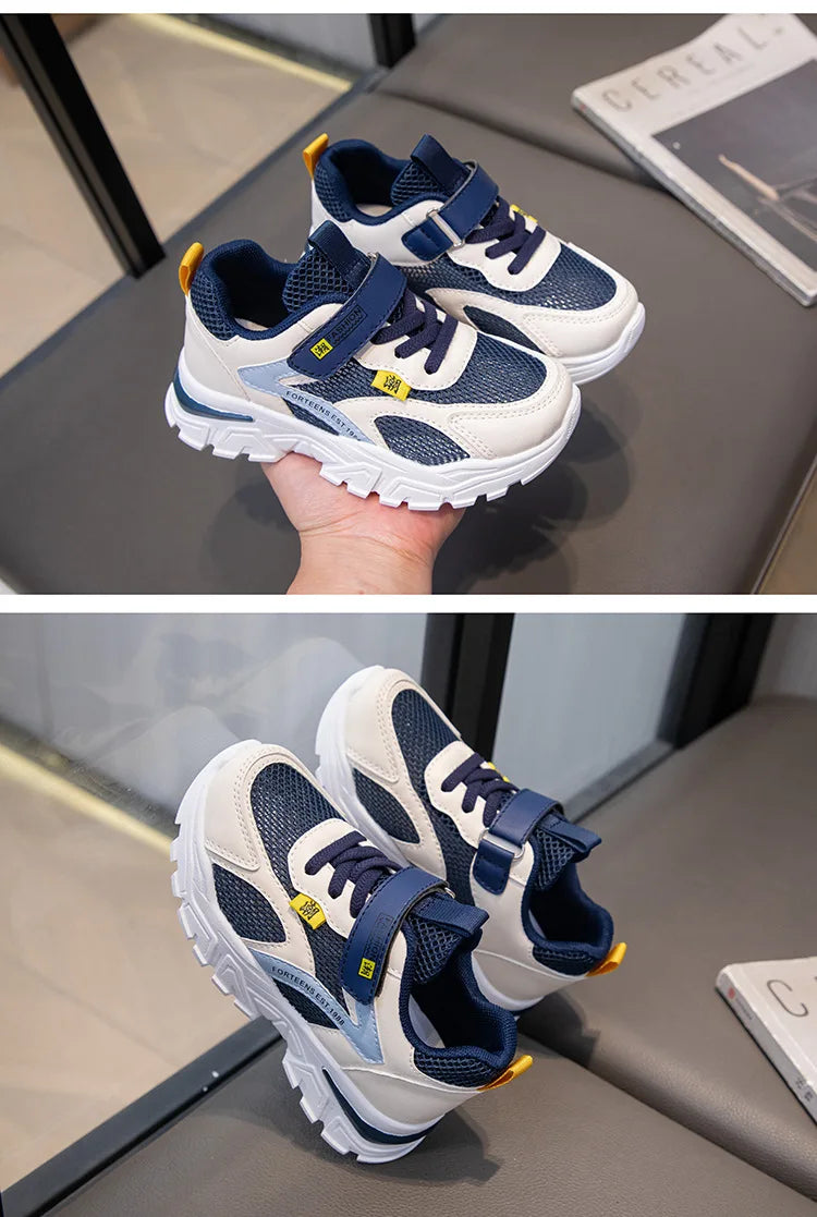 Kid Sneakers Sport Shoes for Boys Fashion Leather Children Breathable Mesh Comfort Shoes Casual Walking Outdoor Running Shoes