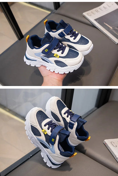 Kid Sneakers Sport Shoes for Boys Fashion Leather Children Breathable Mesh Comfort Shoes Casual Walking Outdoor Running Shoes