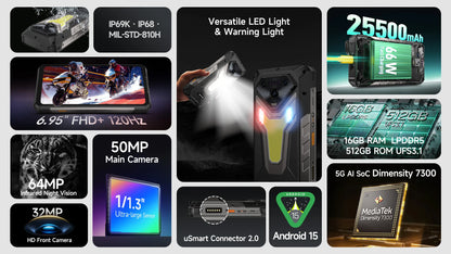 【World Premiere】Ulefone Armor 34 5G AI Rugged Phone 25500mAh Up to 32GB+512GB 120Hz 6.95" NFC Android 15 Smartphon