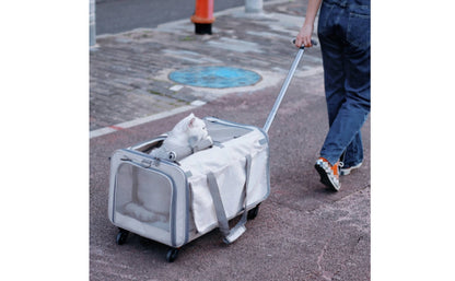 Pet Stroller Suitcase Telescopic Handle Pet Carriage Mesh Panels Animal Transport Cart Top Opening Ventilated for Outdoor Travel