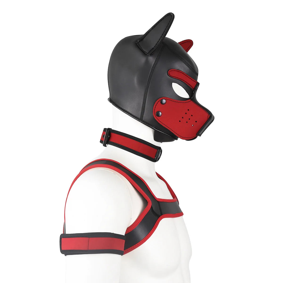 Large Size Puppy Cosplay Neoprene Fetish Hood Mask Kit with Chest Strap Collar Armband Sex Costumes for Bdsm Slave Role Play