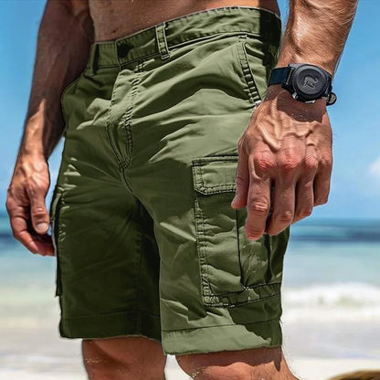 Men's Wear-Resistant Shorts Summer Beach Casual Cargo Short Pants Multi-Pocket Workwear Breathable Loose Straight Solid Shorts