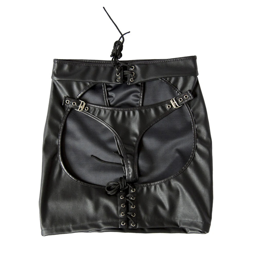 Female Ass Porn Mini Skirt BDSM Bondage Lingerie Spanking Whip PU Leather G-String Panties Dress Erotic Sexy Costume Women