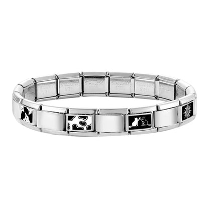 Fashion Personalized DIY Black Red Color Italian Charm Bracelet Eyes Cat Stripes Heart Bead 9mm Bracelet Stainless Steel Jewelry