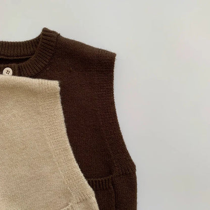 Children's Coat Autumn Children's Minimalist Pocket Sweater Kids Boys Girls Solid Color Cardigan Round Neck Vest Knitted Sweater